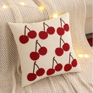 Decorative Cherry Throw Pillow Covers. Cream with Red Cherries